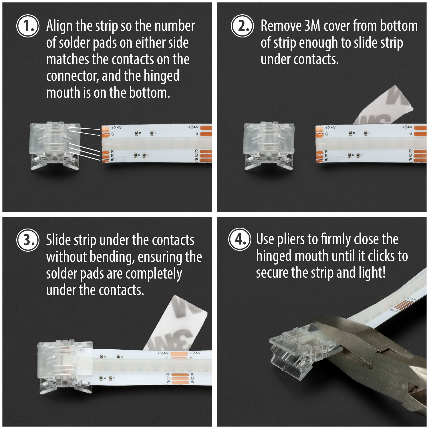 12mm Clampdown RGBW COB LED Strip Joiner Directions