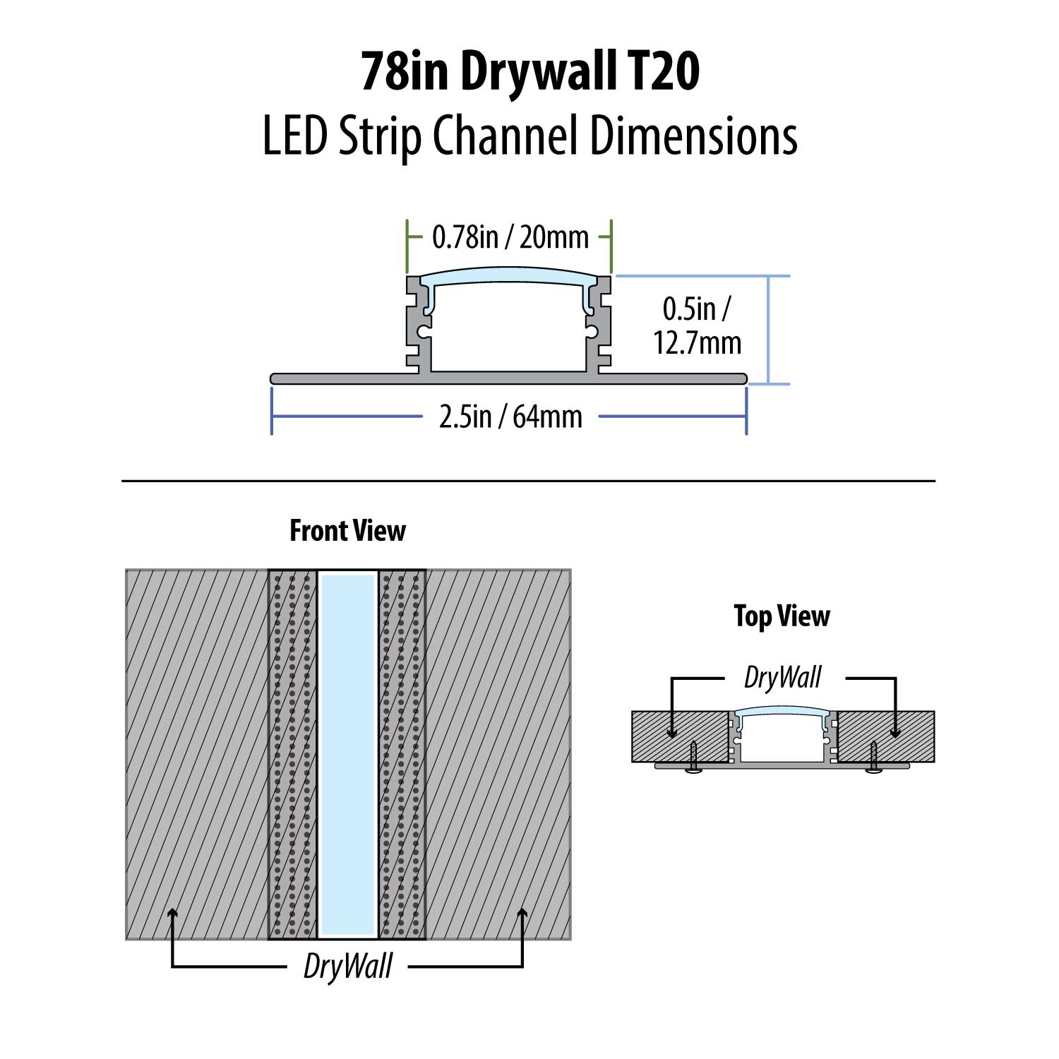 78” Drywall T20 LED Strip Channel